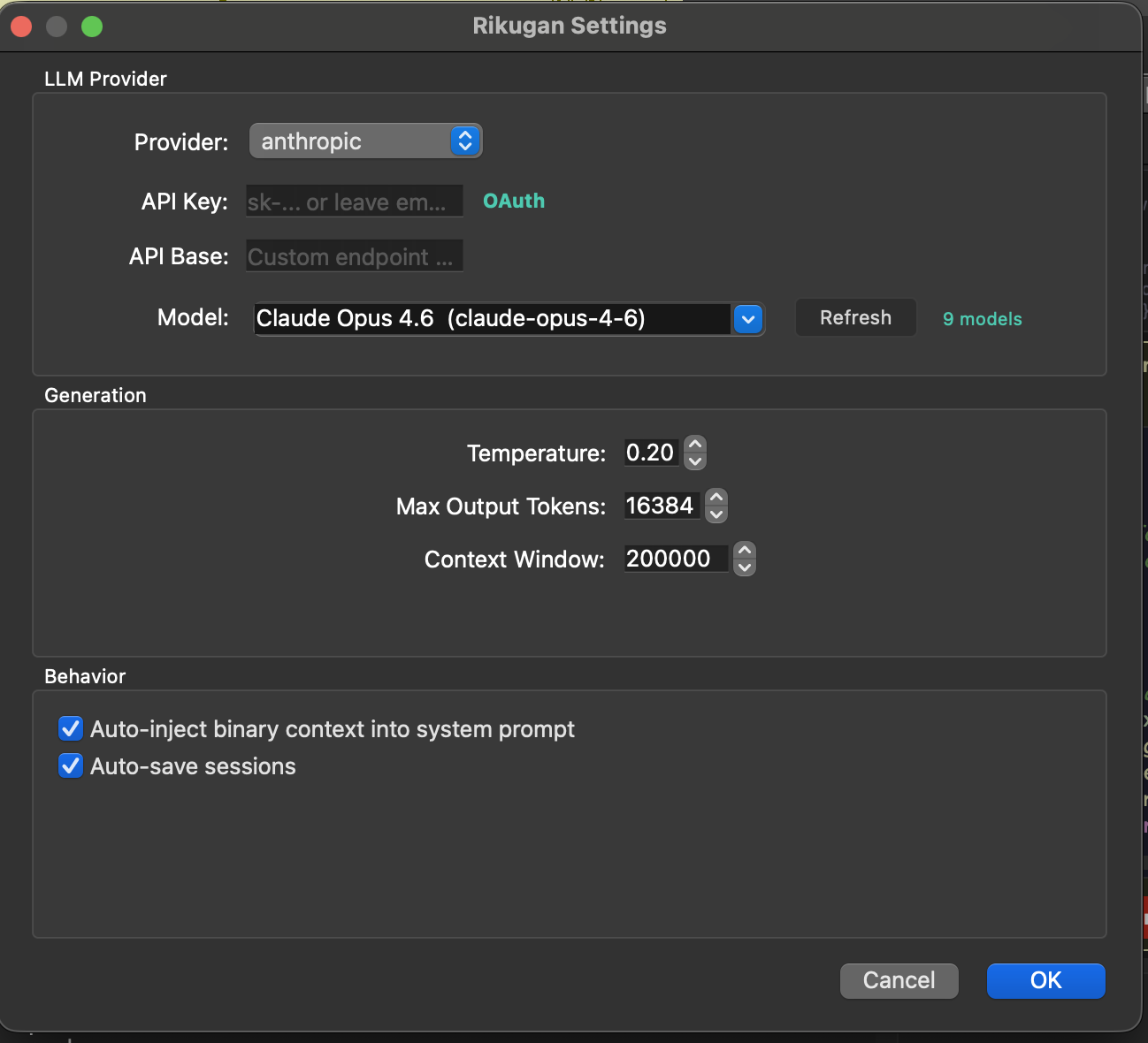 Rikugan Settings Dialog